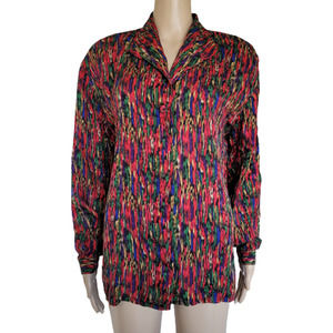 Ann May Women's Multi-color Long Sleeve Silk Collared Button-Up Shirt Size M
